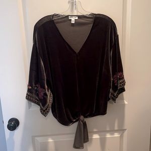 Velvet tie front top